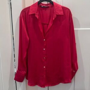 Zara satin effect blouse in pink, size small